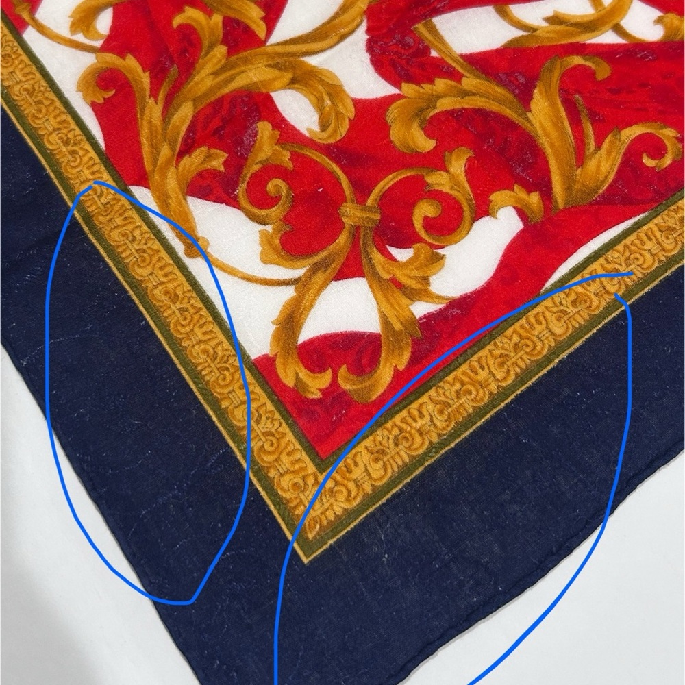 WOMEN HANDKERCHIEF CELINE Blue Green Gold Scarf COTTON POCKET SQUARE 20” - Picture 8 of 9